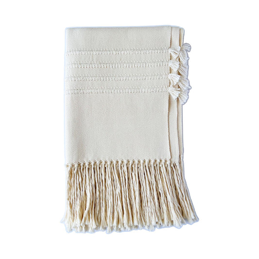 QUATRO HANDWOVEN COTTON THROW - IVORY